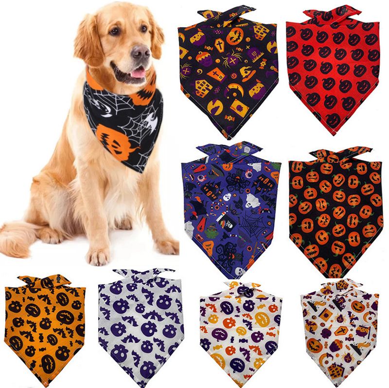 Fashion Polyester Halloween Pumpkin Skull Printing Pet Saliva Towel 1 Piece