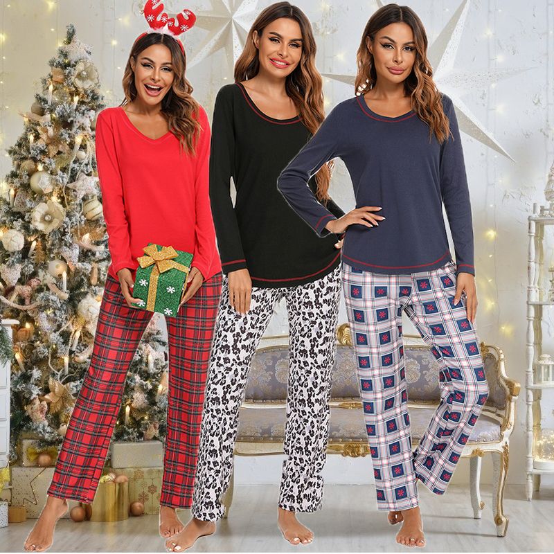 Estilo Simple Tartán Color Sólido Conjuntos De Pijamas Algodón Conjuntos De Pantalones Lencería Y Pijamas