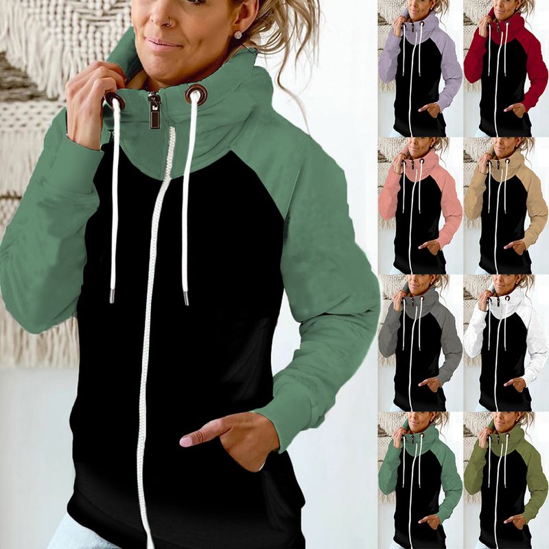 Women's Hoodie Long Sleeve Hoodies & Sweatshirts Pocket Patchwork Fashion Color Block