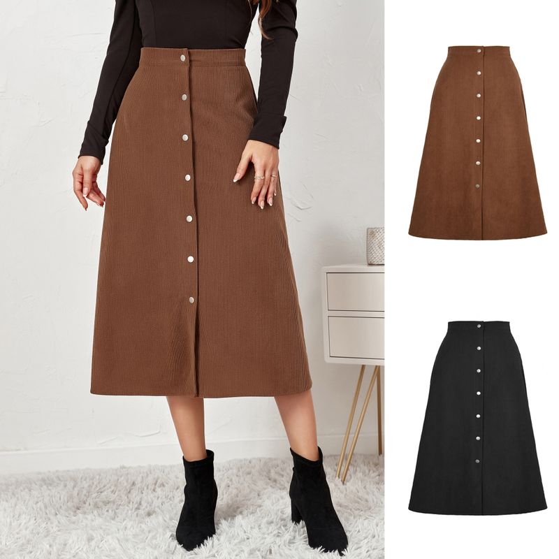 Retro Solid Color Polyester Maxi Long Dress Skirts