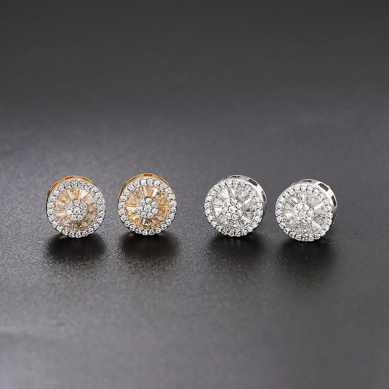 1 Pair Fashion Round Copper Plating Inlay Zircon Gold Plated Ear Studs