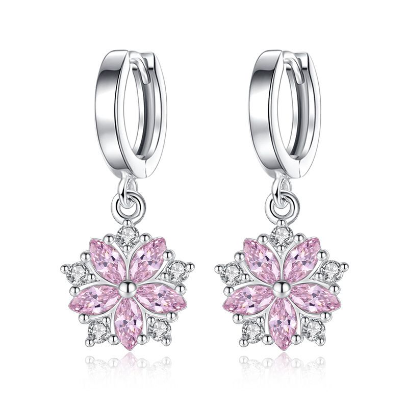 Mode Pétale Le Cuivre Incruster Zircon Boucles D'oreilles 1 Paire