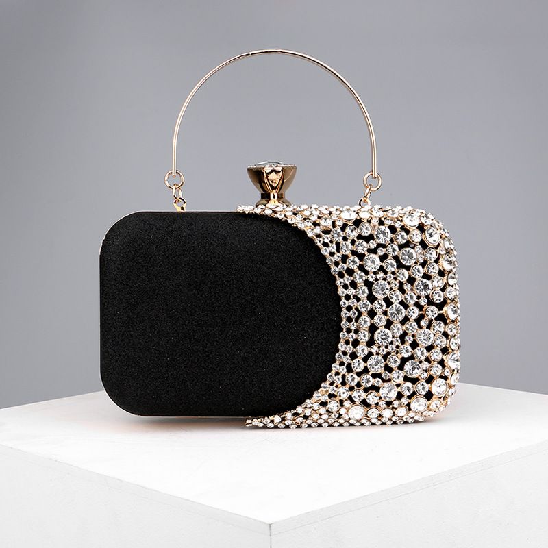 Negro Oro Plata Cuero Sintético Bloque De Color Diamante De Imitación Cuadrado Bolsos De Noche