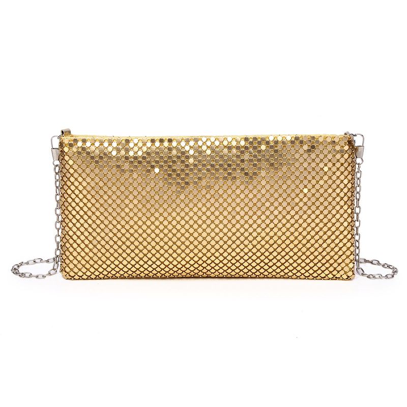 Black Gold Silver Polyester Solid Color Sequins Square Clutch Evening Bag