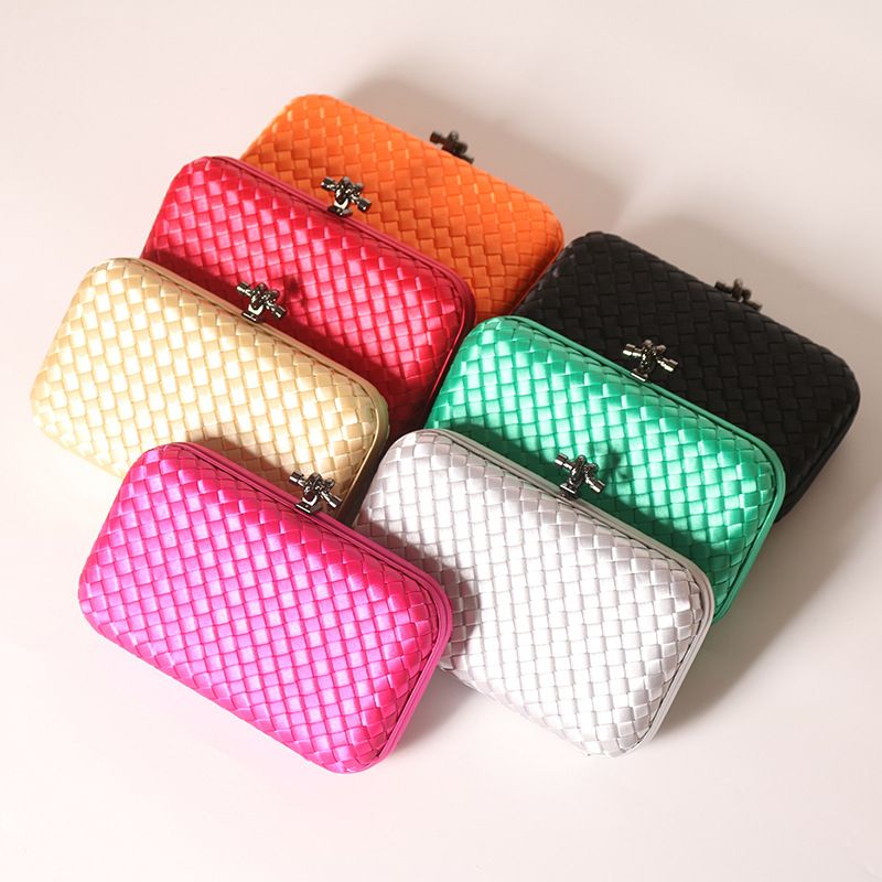 Polyester Solid Color Lingge Square Clutch Evening Bag