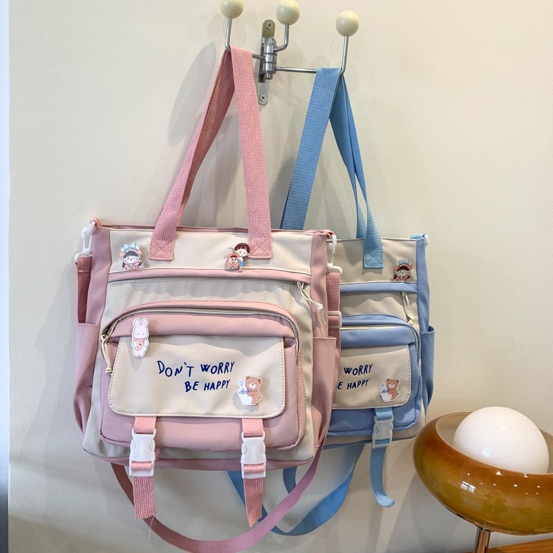 Kid's Medium Summer Canvas Letter Cute Zipper Shoulder Bag