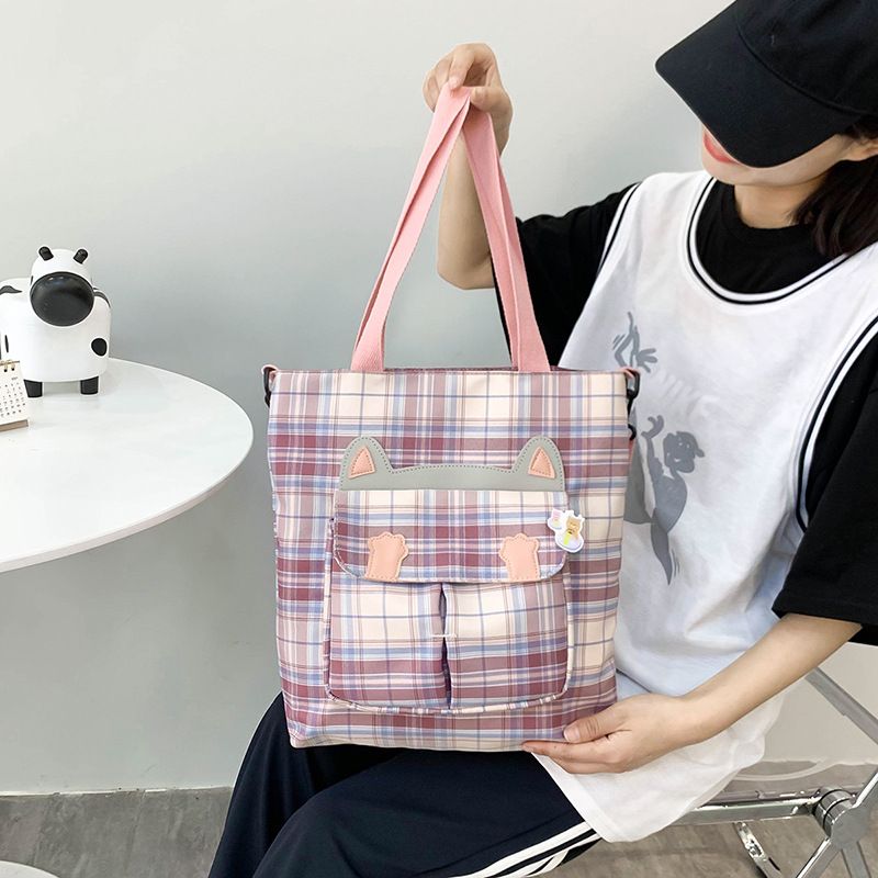 Femmes Style Vintage Plaid Toile Sac De Courses