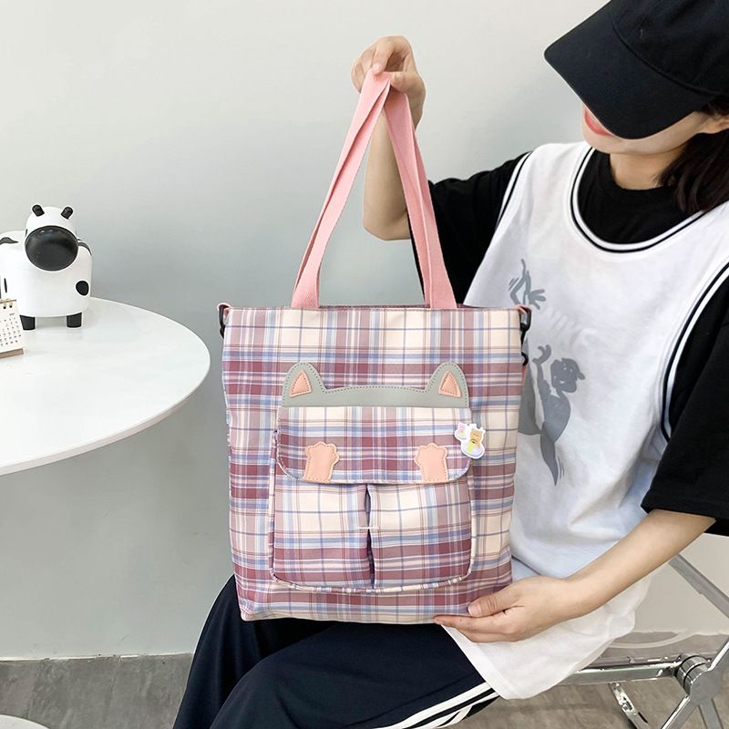 Women's Vintage Style Plaid Canvas Shopping Bags
