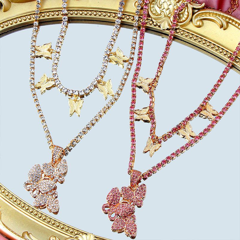 Fashion Butterfly Alloy Inlay Rhinestones Women's Layered Necklaces 1 Piece