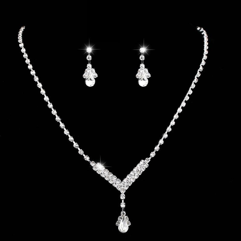 Fashion Water Droplets Alloy Inlay Rhinestones Women's Earrings Necklace