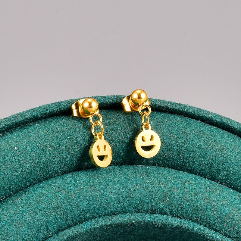 Fashion Smiley Face Titanium Steel Gold Plated Hollow Out Drop Earrings 1 Pair