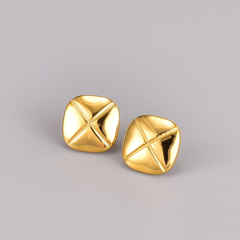 Fashion Cross Square Titanium Steel Gold Plated Ear Studs 1 Pair