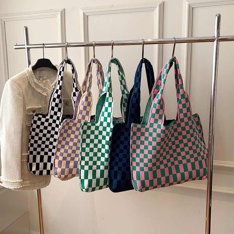 Women's Fashion Checkered Canvas Shopping Bags