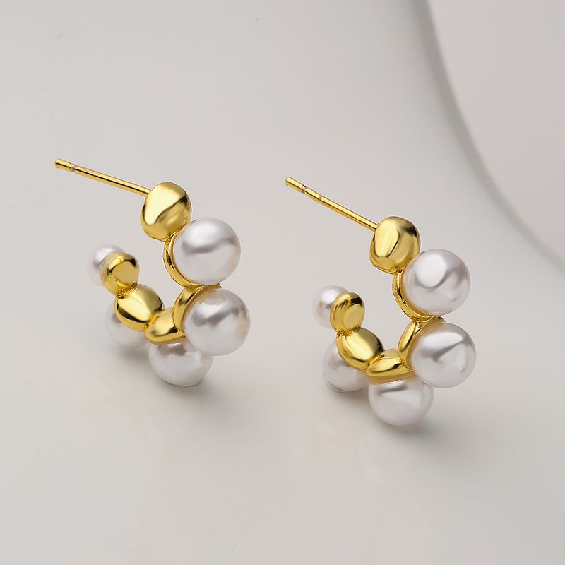 1 Pair Fashion C Shape Gold Plated Copper Artificial Pearls Gold Plated Ear Studs