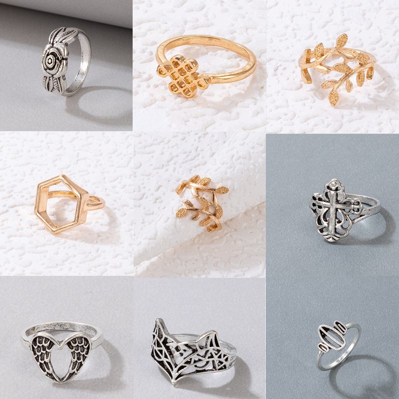 Simple Style Leaf Heart Shape Wings Alloy Hollow Out Unisex Rings