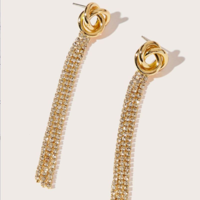 Shiny Tassel Alloy Inlay Artificial Diamond Women's Drop Earrings 1 Pair