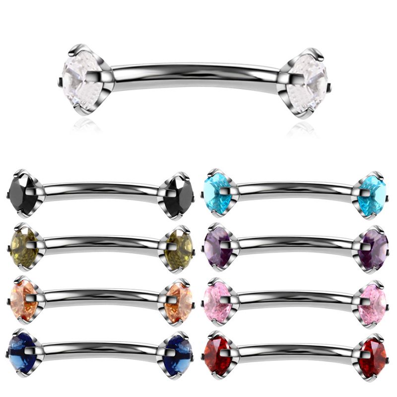 Fashion Solid Color Stainless Steel Inlay Zircon Eyebrow Nails 1 Piece
