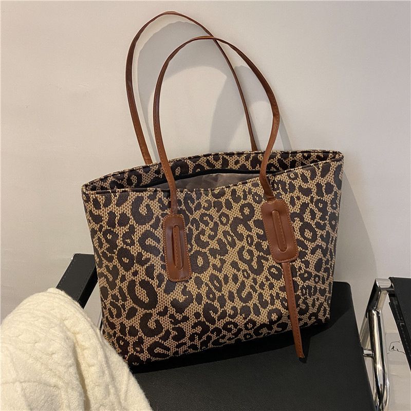 Women's Large Pu Leather Leopard Vintage Style Zipper Tote Bag