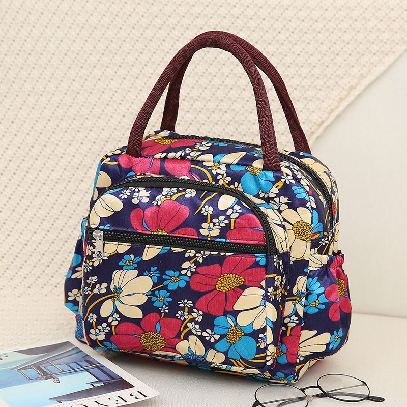 Women's Medium All Seasons Nylon Flower Fashion Square Zipper Handbag