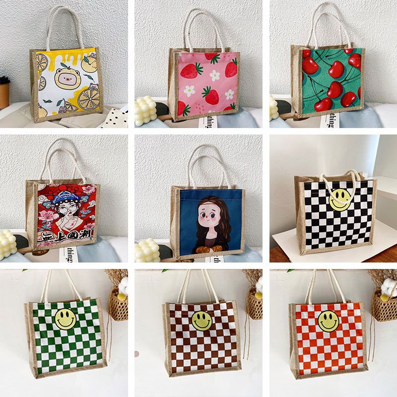 Women's Fashion Cartoon Fruit Canvas Cotton And Linen Shopping Bags