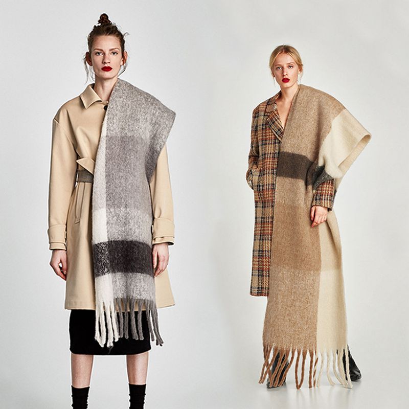 Women's Fashion Color Block Imitation Cashmere Tassel Winter Scarves