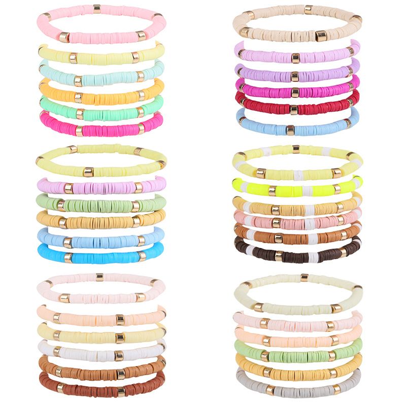 Simple Style Color Block Soft Clay Knitting Women's Bracelets 6 Pieces