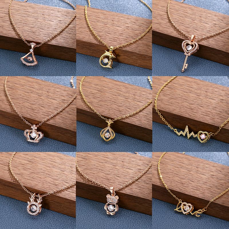 Fashion Heart Shape Crown Titanium Steel Plating Inlay Artificial Gemstones Pendant Necklace 1 Piece
