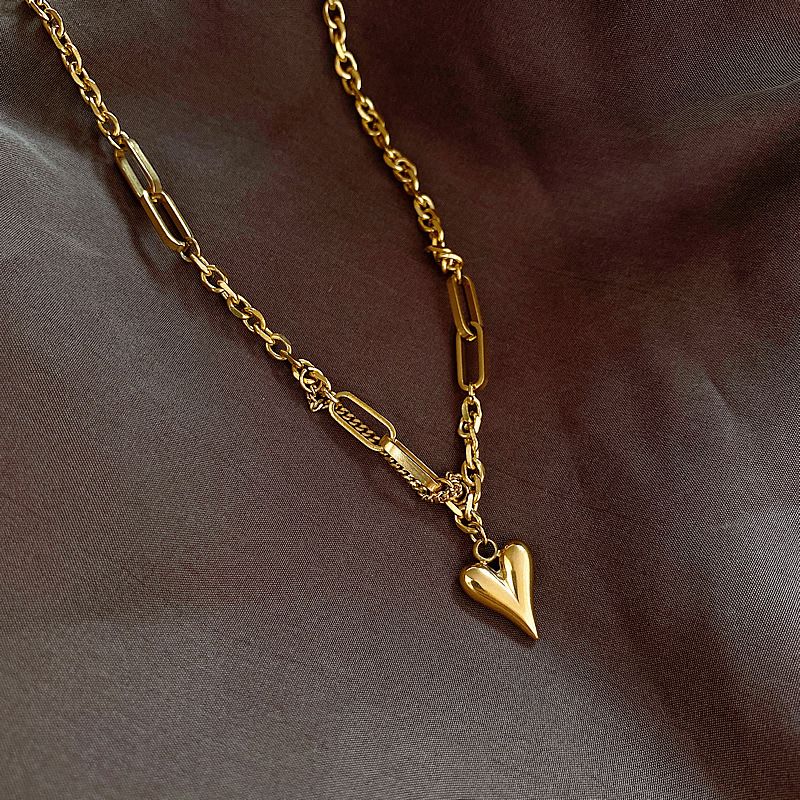 Fashion Heart Shape Titanium Steel Patchwork Pendant Necklace 1 Piece