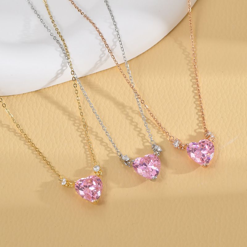 Shiny Heart Shape Copper Gold Plated Zircon Necklace