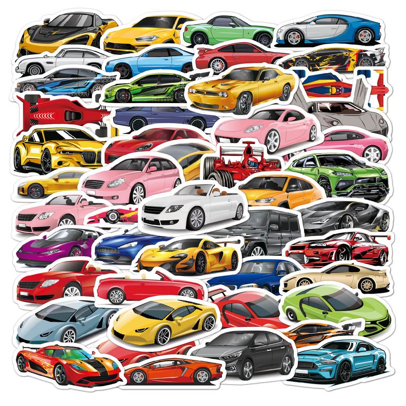 50 Cartoon Car Super Running Special Decoration Luggage Stickers
