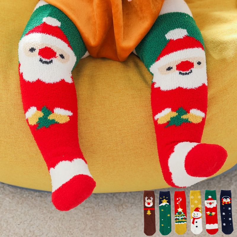 Children Unisex Cute Christmas Tree Snowman Nylon Jacquard Over The Knee Socks