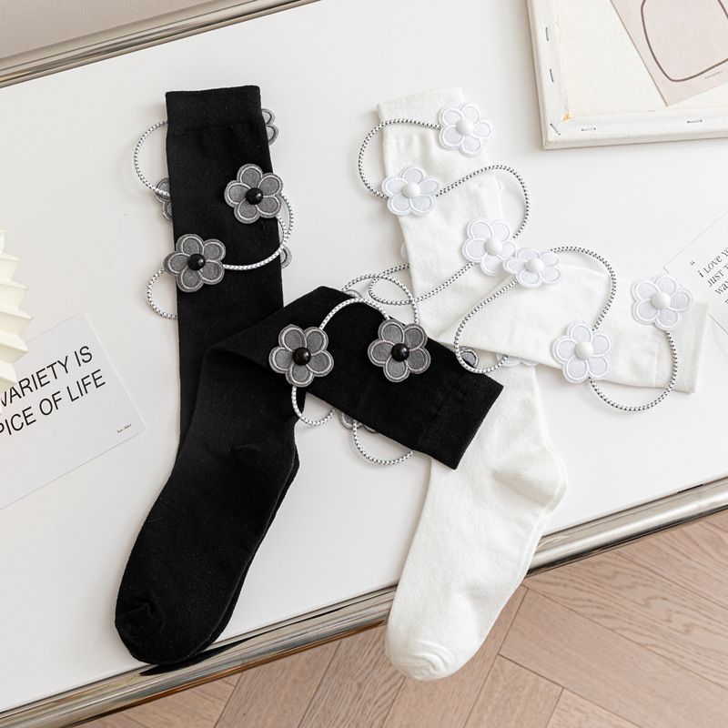 Femmes Mode Fleur Coton Crew Socks