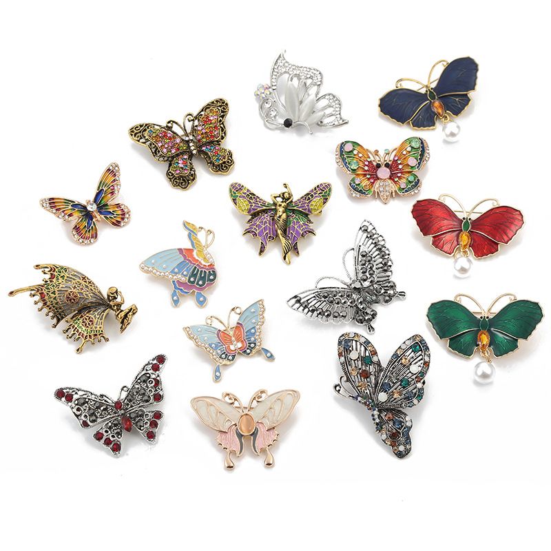 Retro Mariposa Perla De Imitación Aleación Diamante De Imitación Mujeres Broches