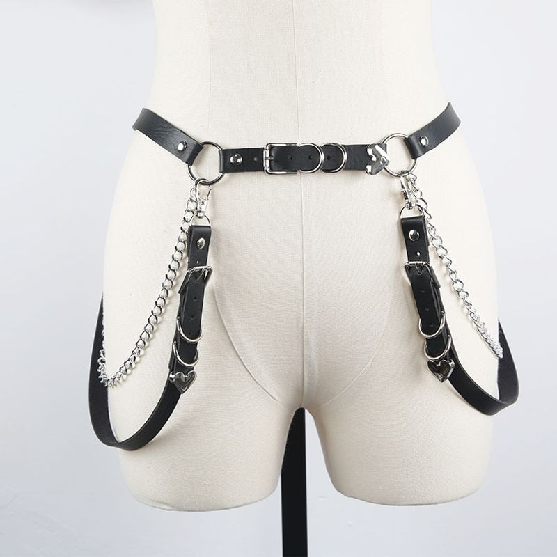 Fashion Solid Color Pu Leather Metal Chain Women's Corset Belts 1 Piece