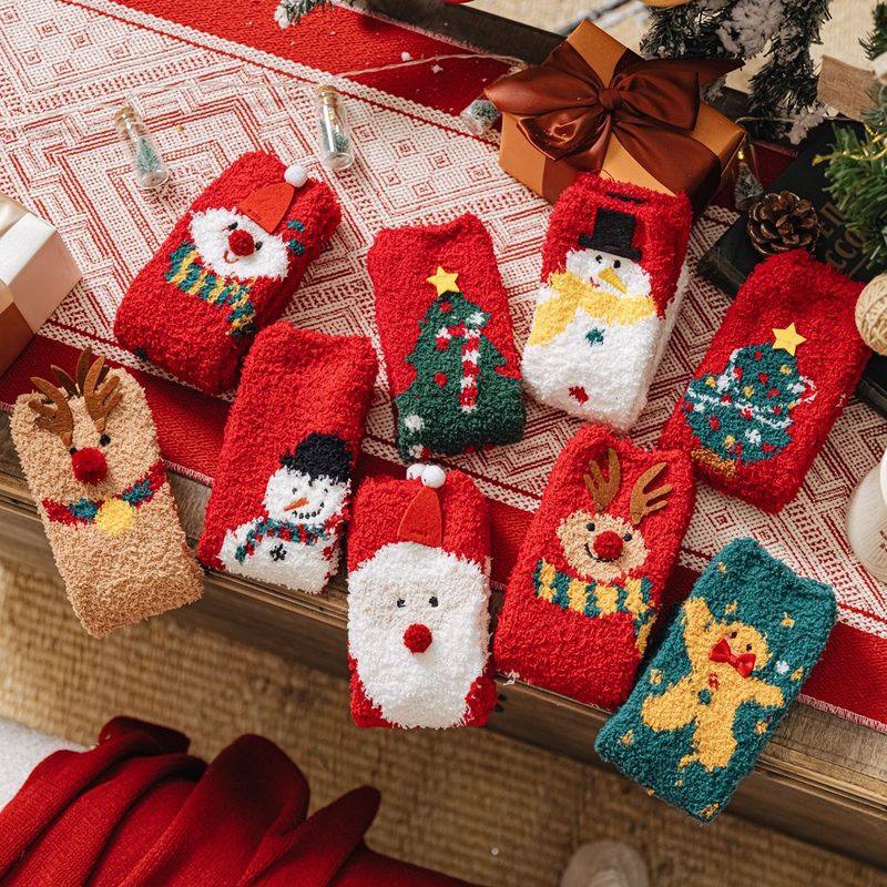 Women's Cute Christmas Tree Santa Claus Gingerbread Coral Fleece Crew Socks