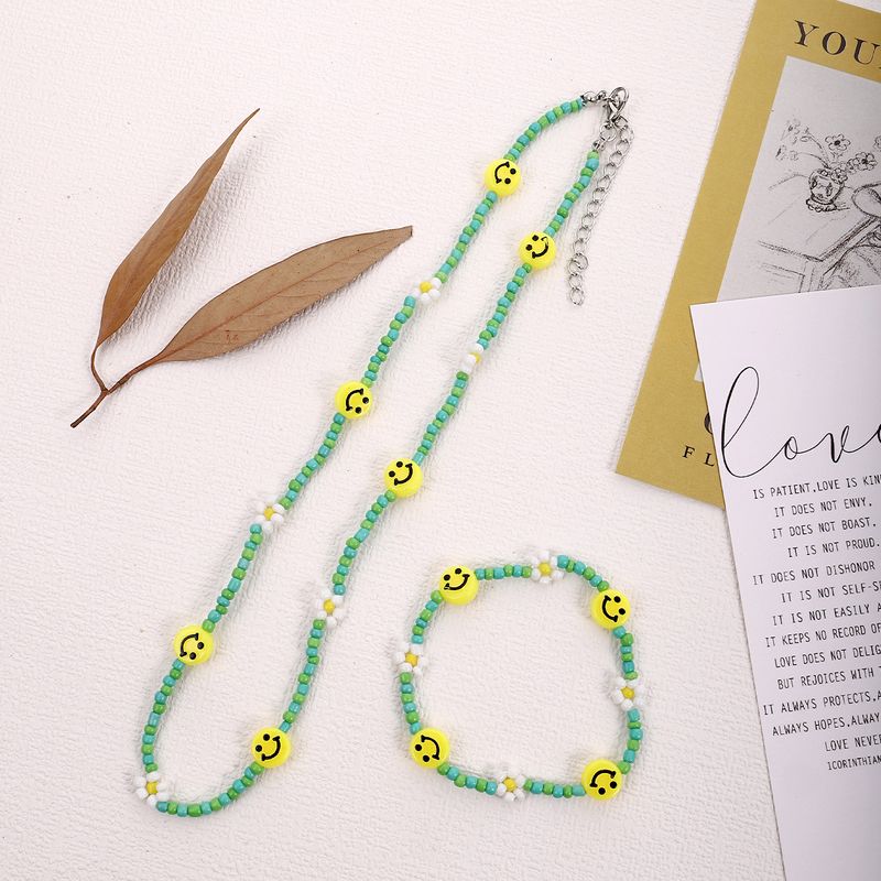 Bohemian Smiley Face Flower Beaded Women's Bracelets Necklace