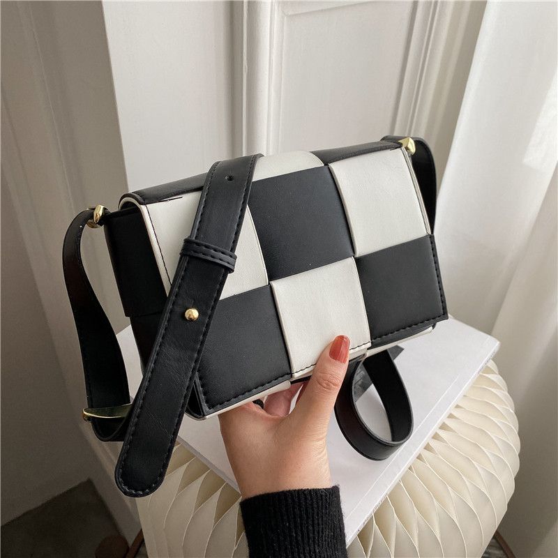 Women's Small Pu Leather Plaid Fashion Square Magnetic Buckle Crossbody Bag