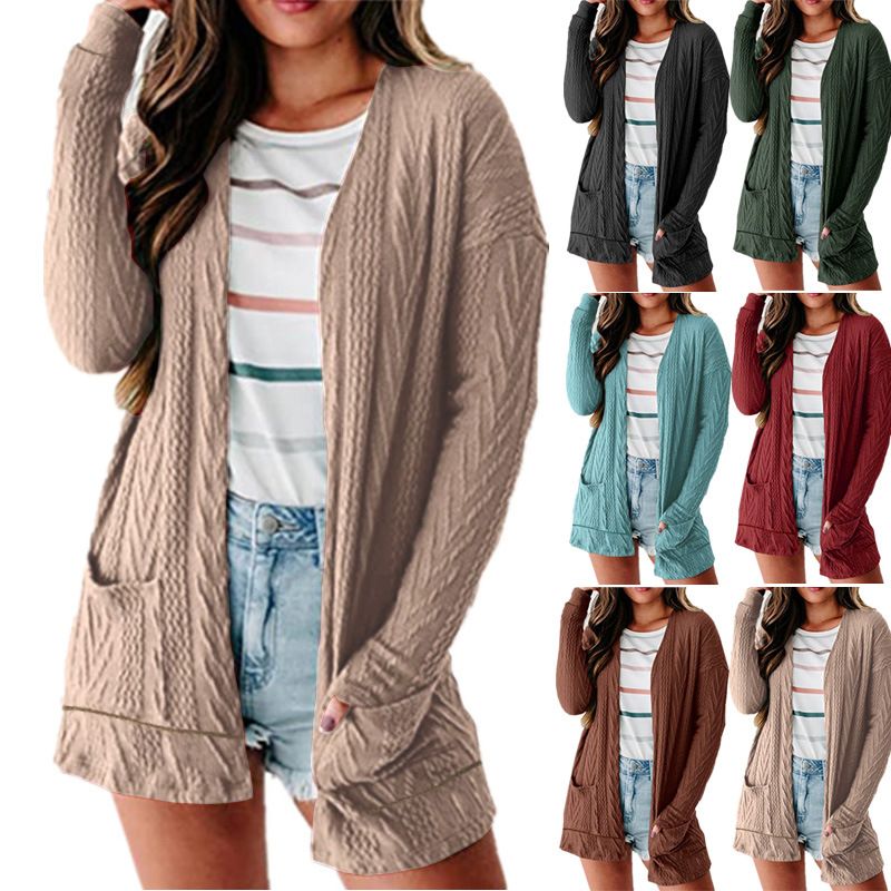 Casual Solid Color Cotton V Neck Long Sleeve Regular Sleeve Patchwork Cardigan