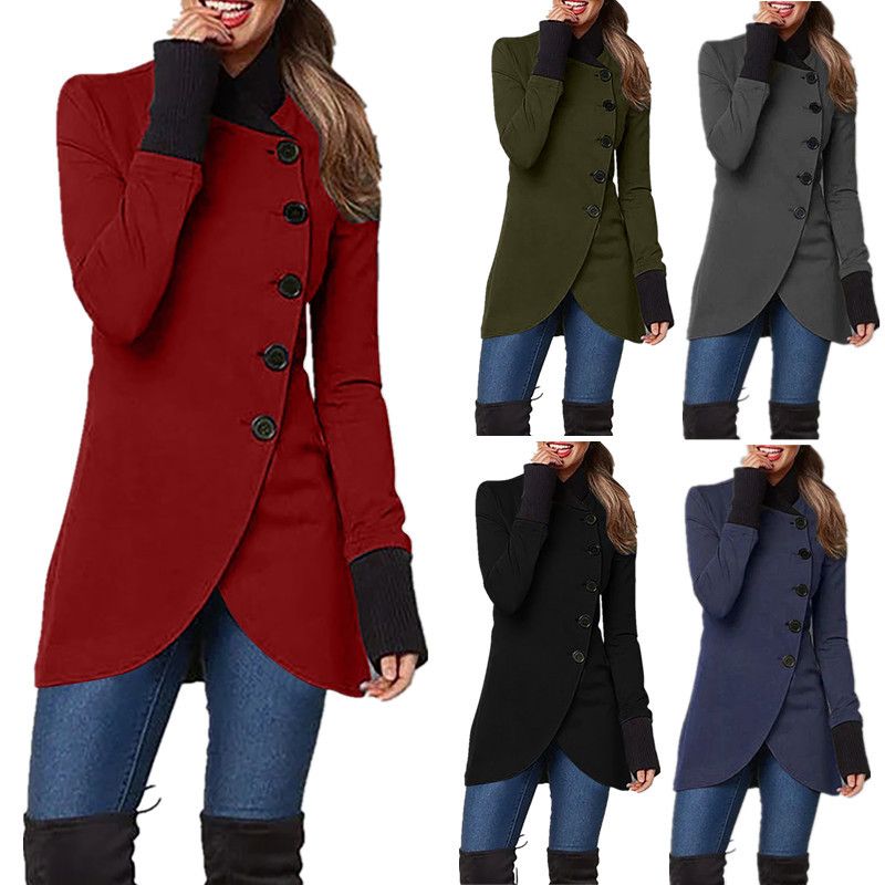 Women's Fashion Solid Color Patchwork Single Breasted Coat