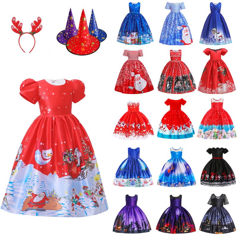 Halloween Christmas Fashion Santa Claus Castle Ghost Cotton Blend Girls Dresses