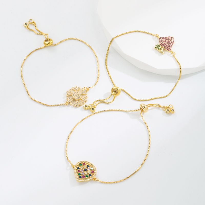 Elegant Strawberry Snowflake Copper Gold Plated Zircon Bracelets 1 Piece