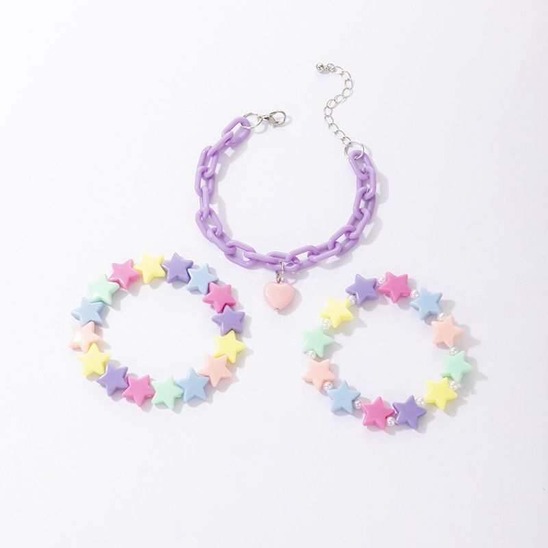 Cute Star Heart Shape Alloy Plastic Patchwork Artificial Pearls Kid's Bracelets 3 Piece Set