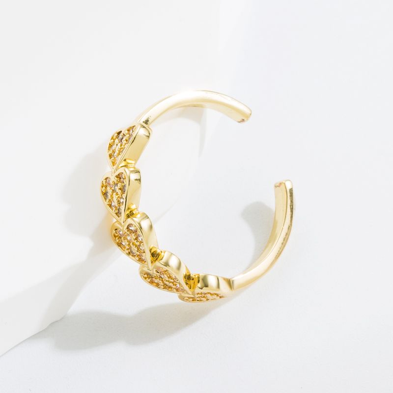 Elegant Herzform Kupfer Vergoldet Zirkon Offener Ring 1 Stück