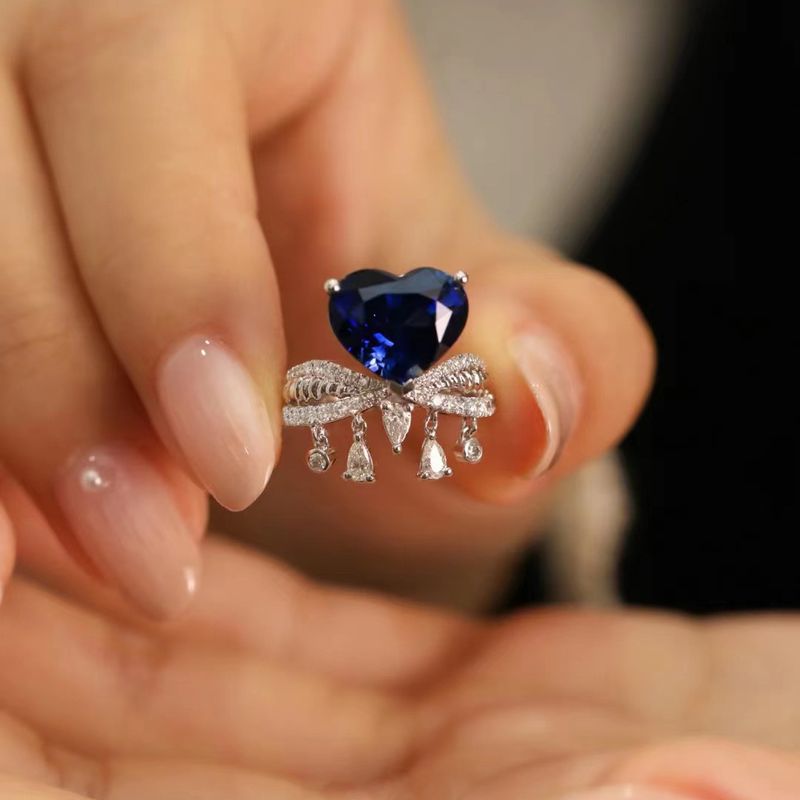 1 Piece Luxurious Heart Shape Copper Plating Inlay Artificial Gemstones Women's Open Ring