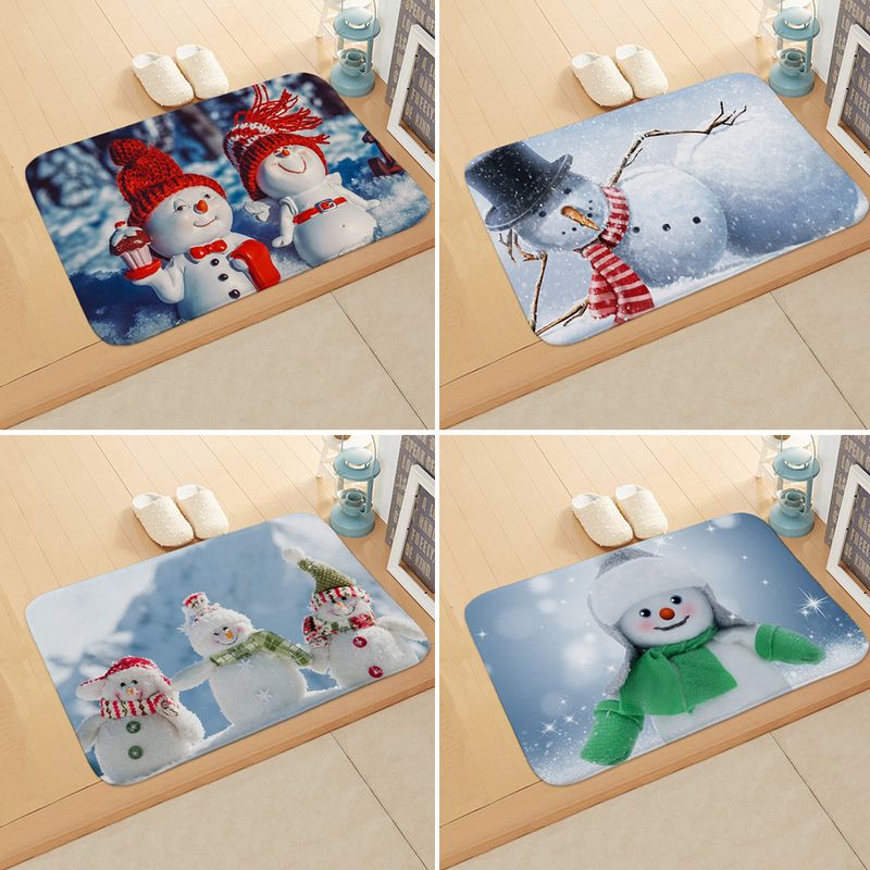 Cute Snowman Flannel Fabric Floor Mat