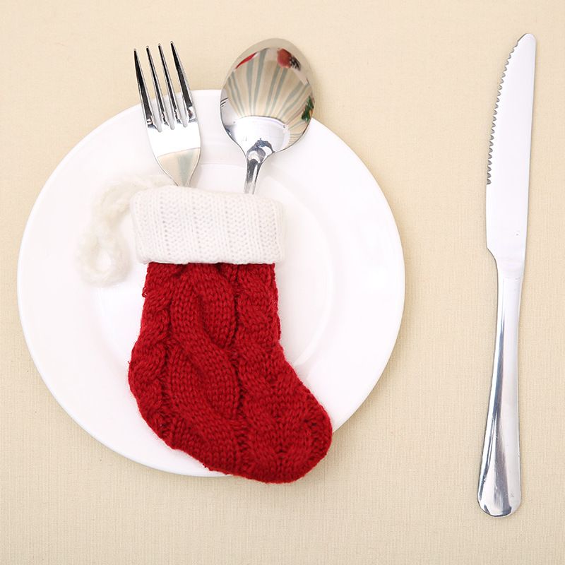 Christmas Cute Color Block Polyester Party Cutlery Bag