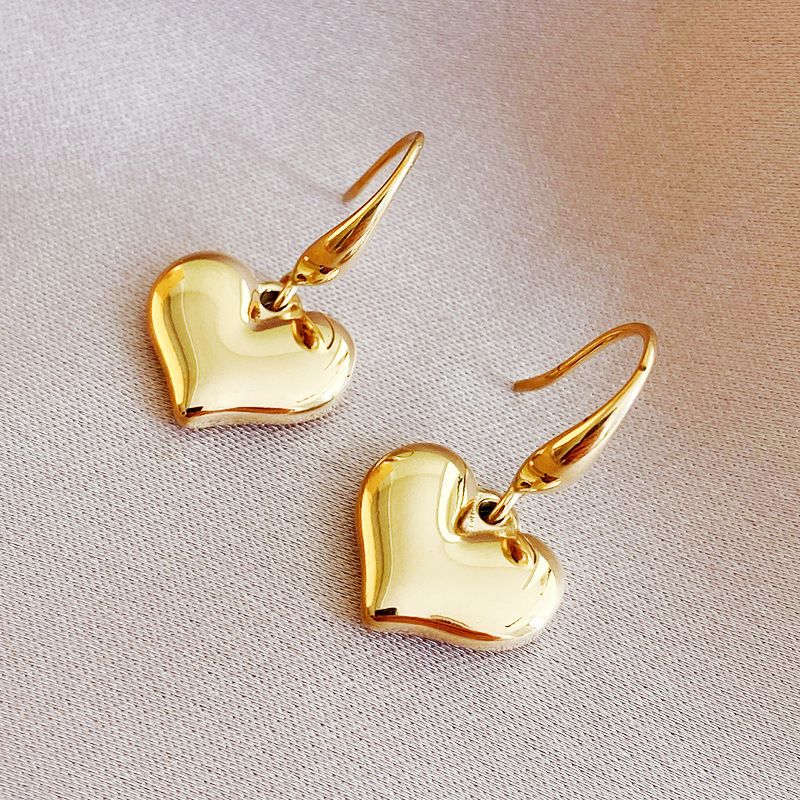 Fashion Heart Shape Solid Color Titanium Steel Drop Earrings Plating Stainless Steel Earrings 1 Pair