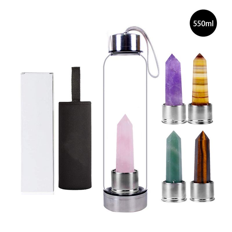 Natural Crystal Column Decor Stainless Steel Water Bottle