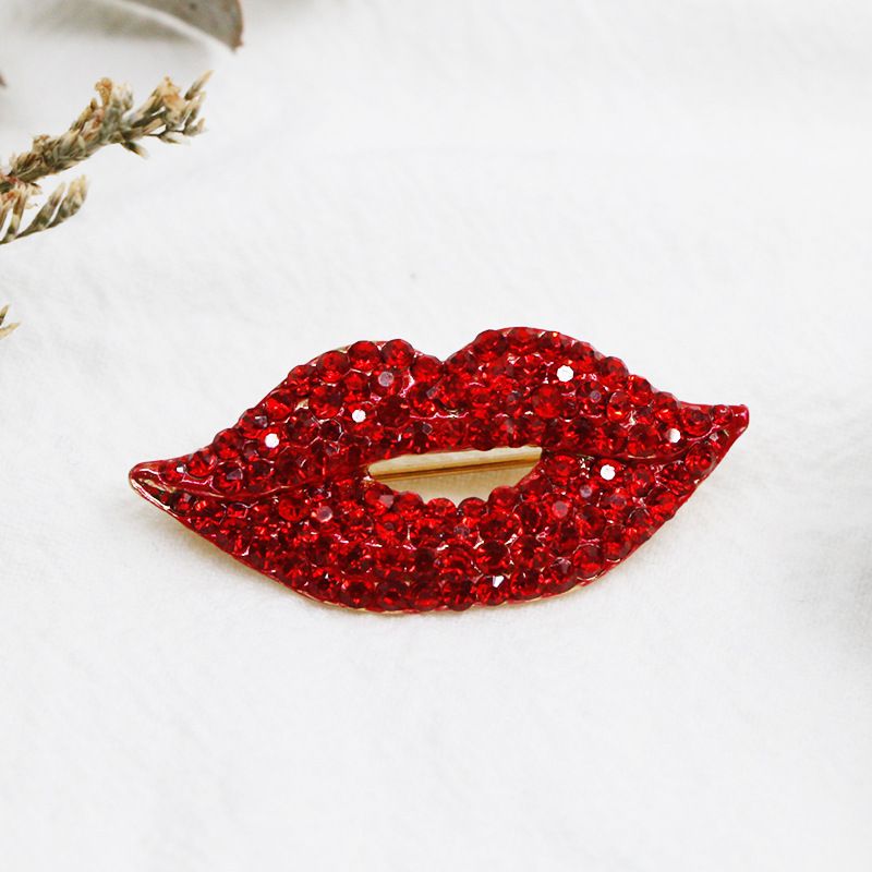 Mode Lippen Legierung Emaille Vergoldet Strasssteine Unisex Broschen