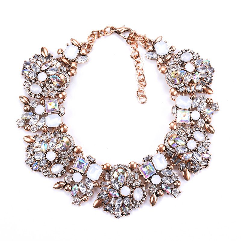 Mode Fleur Cristal Artificiel Alliage Placage Strass Femmes Collier